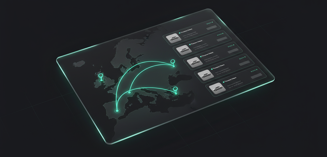 TransferFleet Dispatcher-Dashboard mit Europa-Karte und Transportaufträgen