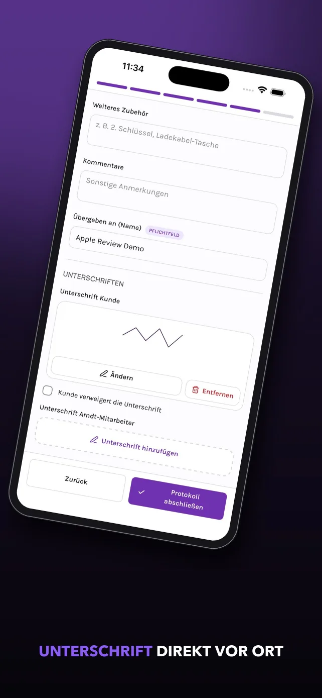 Arndt-App: Unterschrift direkt vor Ort